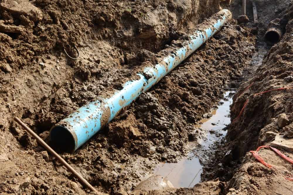 Uncovered pipes during a sewer line repair.